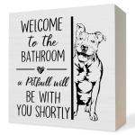 Funny Pit Bull Bathroom Wooden Box Sign