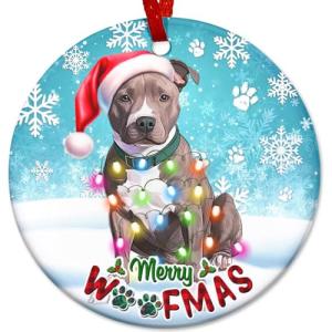 Funny Pit Bull Woofmas Ceramic Christmas Ornament