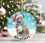 Funny Pit Bull Woofmas Ceramic Christmas Ornament