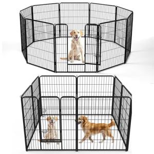 DUMOS Dog Playpen Indoor, Metal 40 Inch 8 Panels Foldable Pet Fence with Door, Outdoor Small Medium Large Dog Puppy Portable Exercise Play Pen for RV Camping, Trips, Play Yard