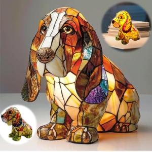 Adorable Basset Hound Stained Glass Night Light