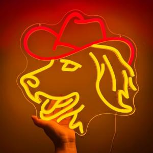 Cute Golden Retriever Cowboy Hat Neon Sign