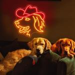 Cute Golden Retriever Cowboy Hat Neon Sign