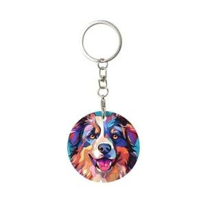 Australian Shepherd Glass Art Keychain for Dog Lovers