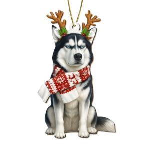 Siberian Husky Wooden Christmas Tree Ornament
