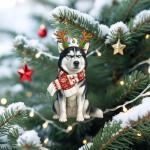 Siberian Husky Wooden Christmas Tree Ornament