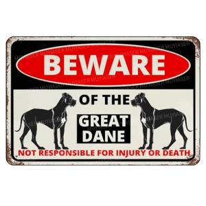 Beware of Dog Great Dane Metal Sign 8x12