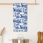 Basset Hound Floral Kitchen Towels - Blue & White
