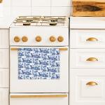 Basset Hound Floral Kitchen Towels - Blue & White