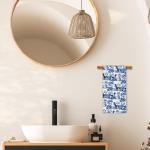 Basset Hound Floral Kitchen Towels - Blue & White