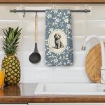 Blue Floral Goldendoodle Kitchen Dish Towels
