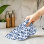 Basset Hound Floral Kitchen Towels - Blue & White