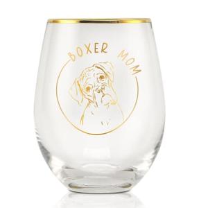 Boxer Dog Mom Stemless Wine Glass 17oz