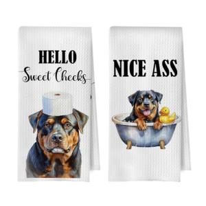 Rottweiler Waffle Weave Hand Towels Set of 2