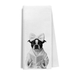 Boston Terrier Reading Dish Towels - Gift for Dog Lovers