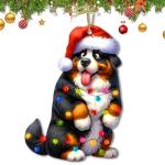 Bernese Mountain Dog Holiday Ornament with Santa Hat