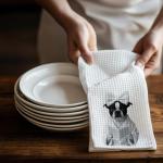 Boston Terrier Reading Dish Towels - Gift for Dog Lovers