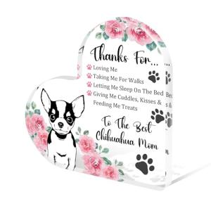 Chihuahua Mom Rose Acrylic Heart Plaque Gift