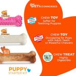 Nylabone New Puppy Starter Kit, Chew Toys & Natural Chew Treat for Puppies, Puppy Enrichment Teething Toys, Pink, Long Lasting Chicken & Bacon Flavor, Small Dogs - Up to 25 Ibs, 3 Pack