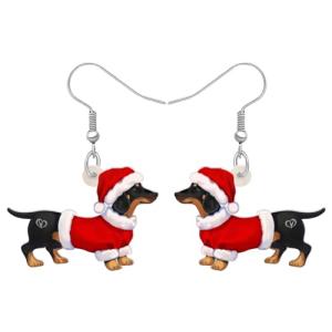 Dachshund Drop Dangle Christmas Earrings for Dog Lovers