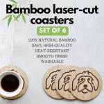 6 Bamboo Dog Coasters with Iron Holder