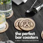 6 Bamboo Dog Coasters with Iron Holder