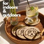 6 Bamboo Dog Coasters with Iron Holder