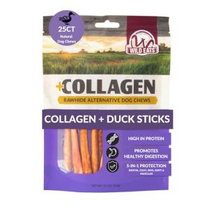 Wild Eats Real Duck Collagen Sticks for Dogs (25 Pack,5 Inch) Long Lasting Dog Chews No Hide Dog Treat Bully Stick Rawhide Free,Grain Free,High Protein
