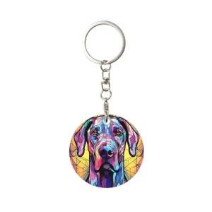 Novgift Great Dane Stained Dog Breed Glass Art Round Metal Keychain Key Holder Pendant