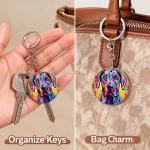 Novgift Great Dane Stained Dog Breed Glass Art Round Metal Keychain Key Holder Pendant