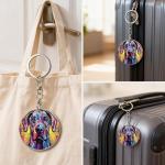 Novgift Great Dane Stained Dog Breed Glass Art Round Metal Keychain Key Holder Pendant