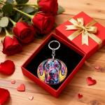 Novgift Great Dane Stained Dog Breed Glass Art Round Metal Keychain Key Holder Pendant