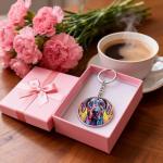 Novgift Great Dane Stained Dog Breed Glass Art Round Metal Keychain Key Holder Pendant