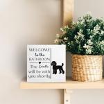 ANIANG Funny Dog Sign, Funny Bathroom Decor, Doodle Gifts for Women Dog Lovers Mom, Welcome to The Bathroom The Doodle Will Be with You Shortly Wood Block Box Sign for Toilet Restroom Wall Shelf Decor