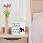 ANIANG Funny Dog Sign, Funny Bathroom Decor, Doodle Gifts for Women Dog Lovers Mom, Welcome to The Bathroom The Doodle Will Be with You Shortly Wood Block Box Sign for Toilet Restroom Wall Shelf Decor