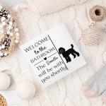 ANIANG Funny Dog Sign, Funny Bathroom Decor, Doodle Gifts for Women Dog Lovers Mom, Welcome to The Bathroom The Doodle Will Be with You Shortly Wood Block Box Sign for Toilet Restroom Wall Shelf Decor