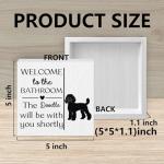 ANIANG Funny Dog Sign, Funny Bathroom Decor, Doodle Gifts for Women Dog Lovers Mom, Welcome to The Bathroom The Doodle Will Be with You Shortly Wood Block Box Sign for Toilet Restroom Wall Shelf Decor