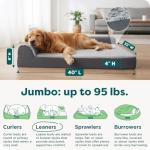 Furhaven Orthopedic Dog Bed for Large Dogs w/ Removable Bolsters & Washable Cover, For Dogs Up to 95 lbs - Two-Tone Plush Faux Fur & Suede L Shaped Chaise - Stone Gray, Jumbo/XL