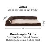 Furhaven Orthopedic Dog Bed for Large/Medium Dogs w/ Removable Bolsters & Washable Cover, For Dogs Up to 55 lbs - Two-Tone Plush Faux Fur & Suede L Shaped Chaise - Espresso, Large