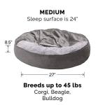 Furhaven 27" Round Calming Donut Dog Bed for Medium/Small Dogs, Washable, For Dogs Up to 45 lbs - Plush Velvet Waves Hooded Donut Bed - Dark Gray, Medium