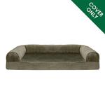 Furhaven Replacement Dog Bed Cover Faux Fur & Velvet Sofa-Style, Machine Washable - Dark Sage, Jumbo (X-Large)