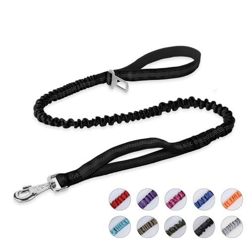 BUMBIN 6Ft Bungee Leash With 2 Handles for Large, Medium, Small Dogs - Heavy Duty, No Pull Shock Absorbing With Car Seat Belt for Training, Black