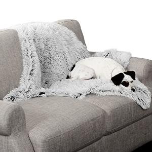 Furhaven Waterproof Throw Blanket for Dogs & Indoor Cats, Washable - Shaggy Plush Calming Long Faux Fur & Velvet Dog Blanket - Mist Gray, Medium