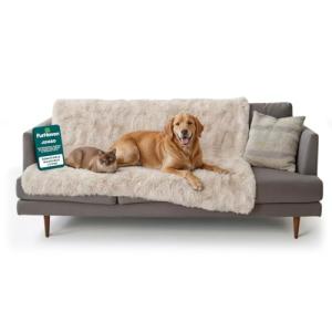 FurHaven Waterproof Throw Blanket for Dogs & Indoor Cats, Reversible Protective Pet Blanket, Extra Large, Long Faux Fur & Velvet, Driftwood