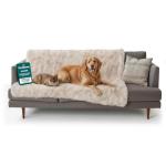 FurHaven Waterproof Throw Blanket for Dogs & Indoor Cats, Reversible Protective Pet Blanket, Extra Large, Long Faux Fur & Velvet, Driftwood