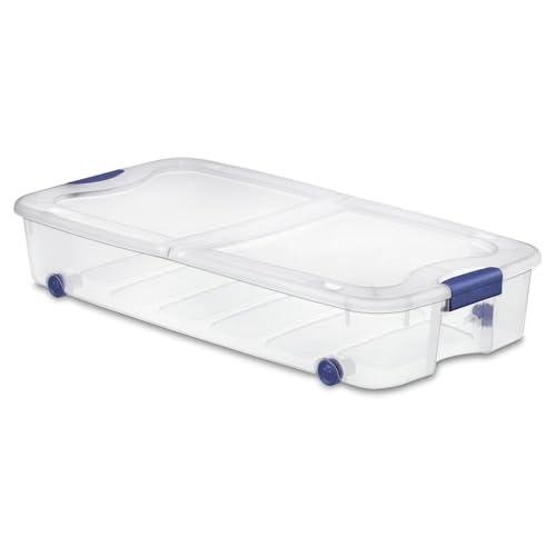 66 Quart Clear Underbed Storage Container,Clear Plastic Containers with Lids and Wheels,Blue Handle Under Bed Storage