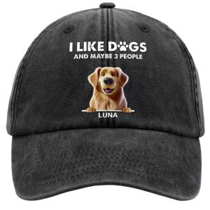 DOPTIKA Custom Vintage Washed Denim Baseball Cap, Personalized Birthday Gifts for Dog Lovers, Dog Dad and Mom, I Like Dogs and Maybe 3 People, Pet Lovers Gifts for Men, Hats for Men, Women