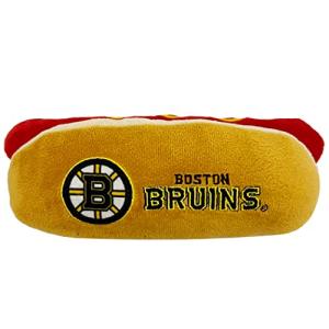 Pets First NHL Boston Bruins HOT Dog Plush Dog & CAT Squeak Toy - Cutest HOT-Dog Snack Plush Toy for Dogs & Cats with Inner Squeaker & Beautiful Hockey Team Name/Logo 8 x 5 x 3 Inches