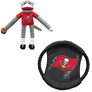 Littlearth NFL Tampa Bay Buccaneers Sock Monkey and Flying Disc Pet Toy Combo Set, Team Color, One Size