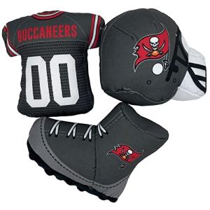 NFL Pet Toy - Tampa Bay Buccaneers Locker Room Set Toy for Dogs & Cats. Stuffed pet Toys with Chewable Squeaker Sound. Football Themed Dog & Cat Toy Set: Helmet, Jersey, & Boots/Cleat